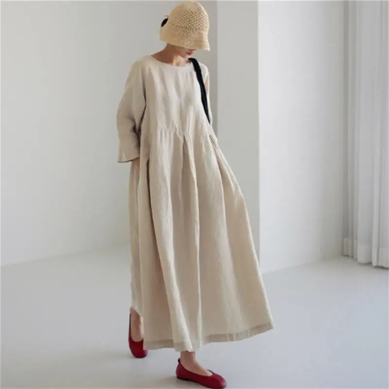 Vintage Style Casual Cotton Linen Dresses Women - Littles Collection 