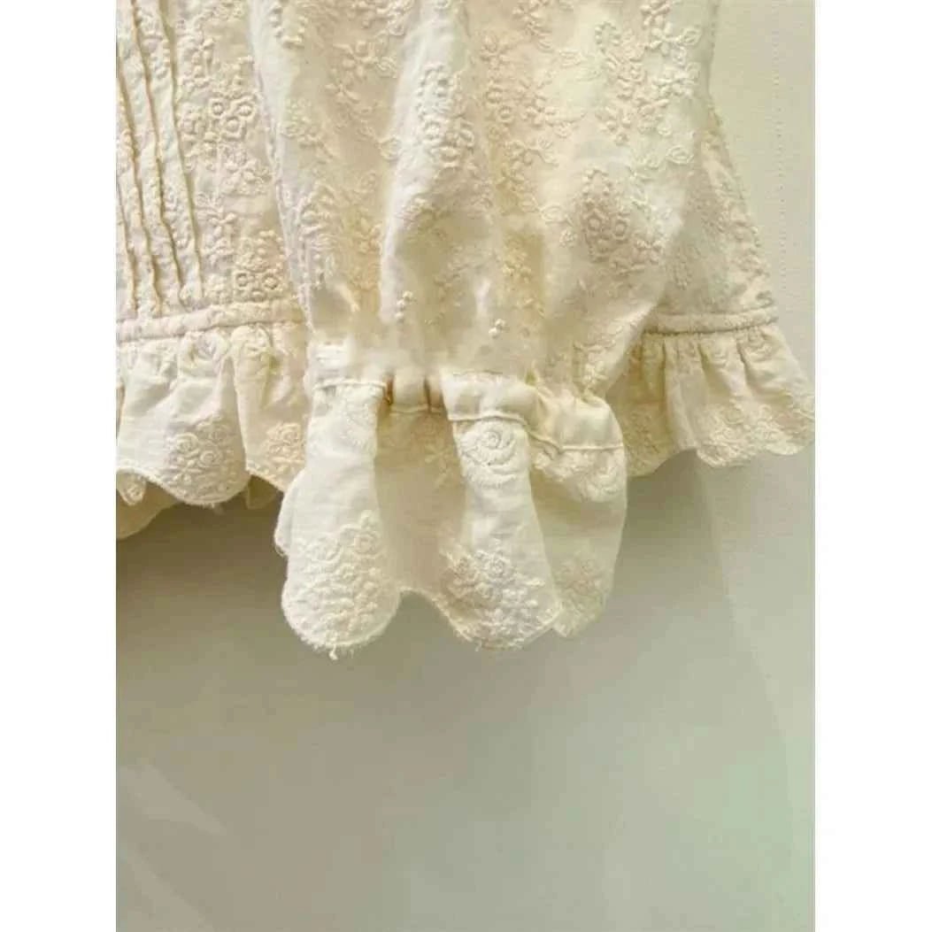 women_fashion - littlescollectionblouseElegant French Sweet Heavy Embroidered Beige Blouse Apricot