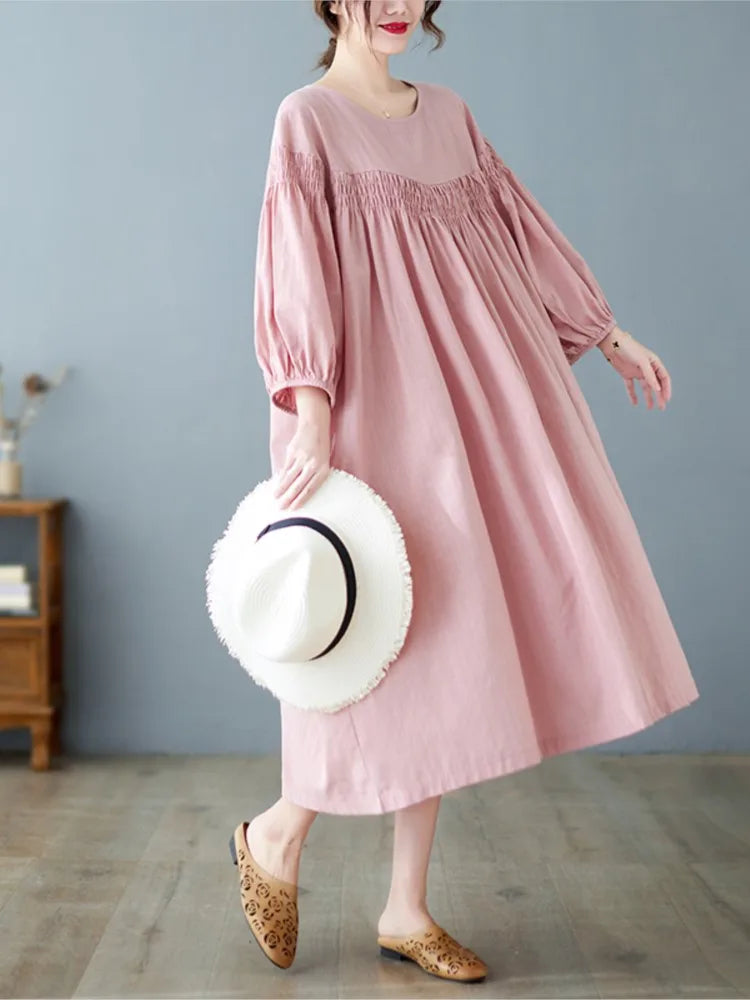 Oversized Women Loose Ruffle Pleated Korean Style Dresses - Littles Collection 