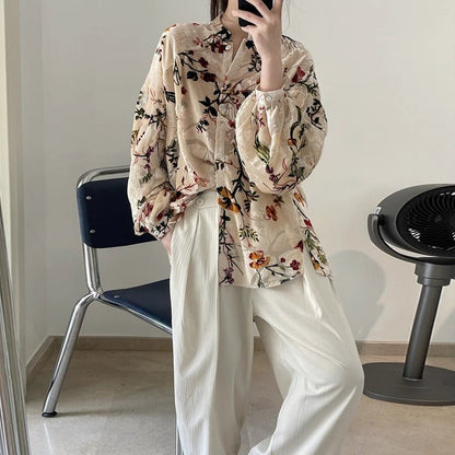 women_fashion - littlescollectionblouseKorean Vintage Court Style Velvet Jacquard Floral Women Blouseslittlescollection