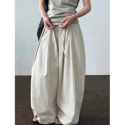 women_fashion - littlescollectionPantsJNT Cotton High - waisted Versatile Lace - up Straight - leg Pantslittlescollection