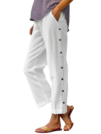 Side Decor Button Casual Wide Leg Pants Plus Size