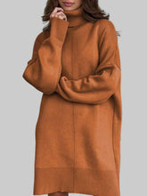 Solid Color Turtleneck Drop Shoulder Loose Sweater Dress