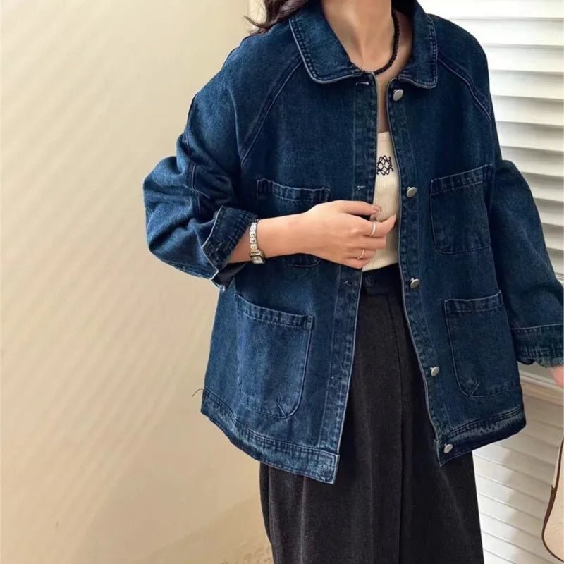 Retro Denim Cotton Jackets Japanese Raglan Sleeve 
