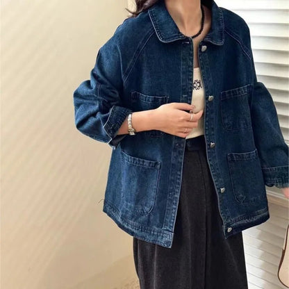 Retro Denim Cotton Jackets Japanese Raglan Sleeve 