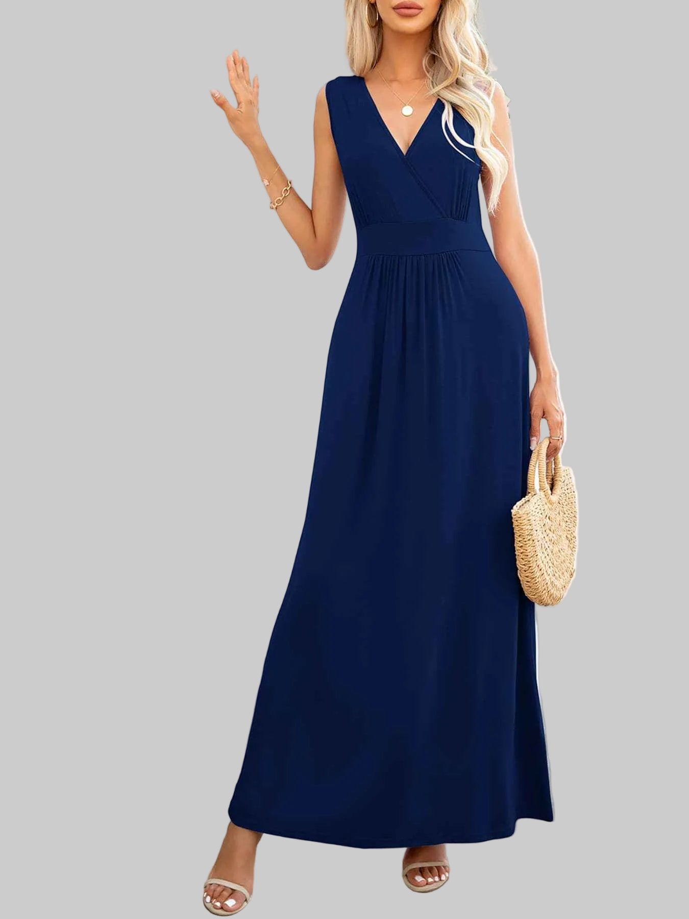 Surplice Neck Maxi Party Dress Black