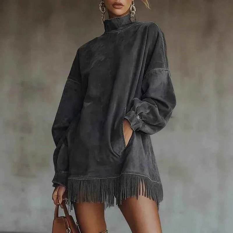 women_fashion - littlescollectionshort dressVelvet Boho Vintage Tassel Mini dressCasual Style