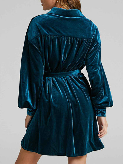 Velvet Mini Shirt Dress