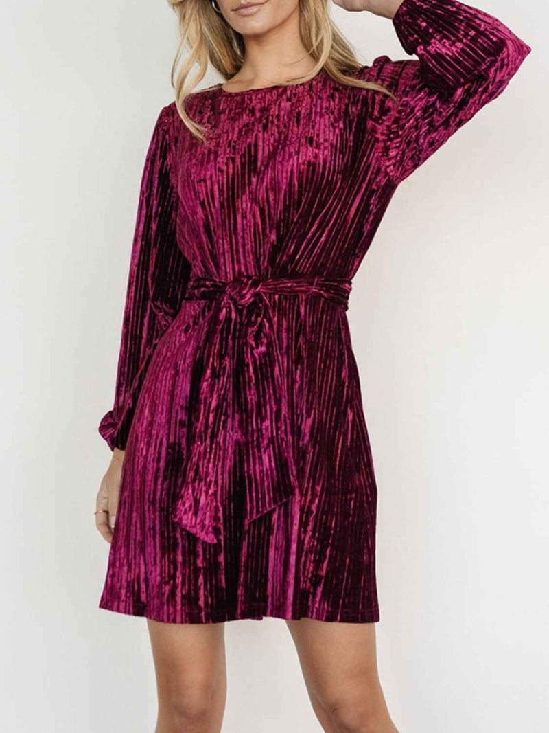 Velvet Tie Waist Mini Dress