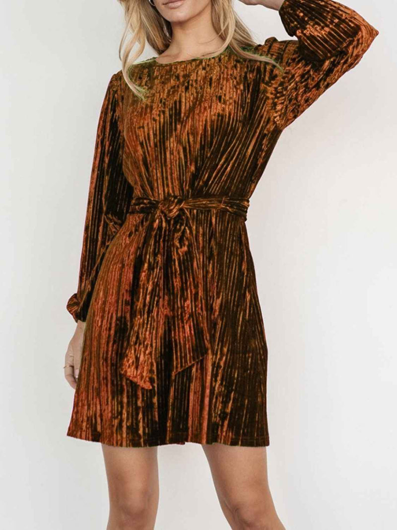Velvet Tie Waist Mini Dress