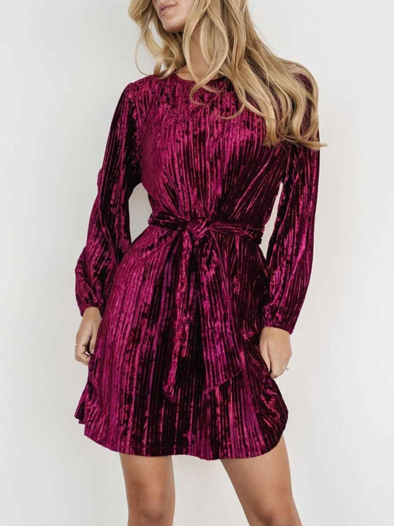 Velvet Tie Waist Mini Dress