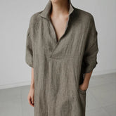 JNT Women Vintage Cotton Linen Pocket Dresses White - Littles Collection 
