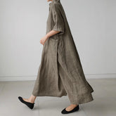 JNT Women Vintage Cotton Linen Pocket Dresses White - Littles Collection 