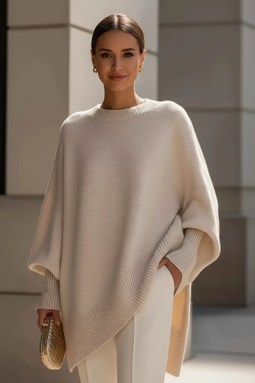 Oversized Batwing Sleeve Round Neck Elegant Soft Sweater