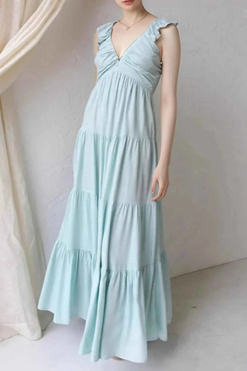 Ruffled V-Neck Tiered Dress