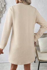 Textured Round Neck Long Sleeve Mini Dress - Littles Collection 