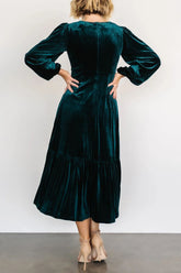 Green red velvet waist gathers dress Christmas 