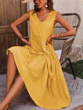 women_fashion - littlescollectionblouseTiered V - Neck Sleeveless Flared Long Cotton DressShip From Overseas