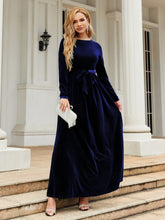 Tie Front Round Neck Velvet Maxi Dress - Littles Collection 