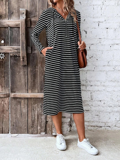 Striped Zip Front Hooded Dress - Littles Collection 