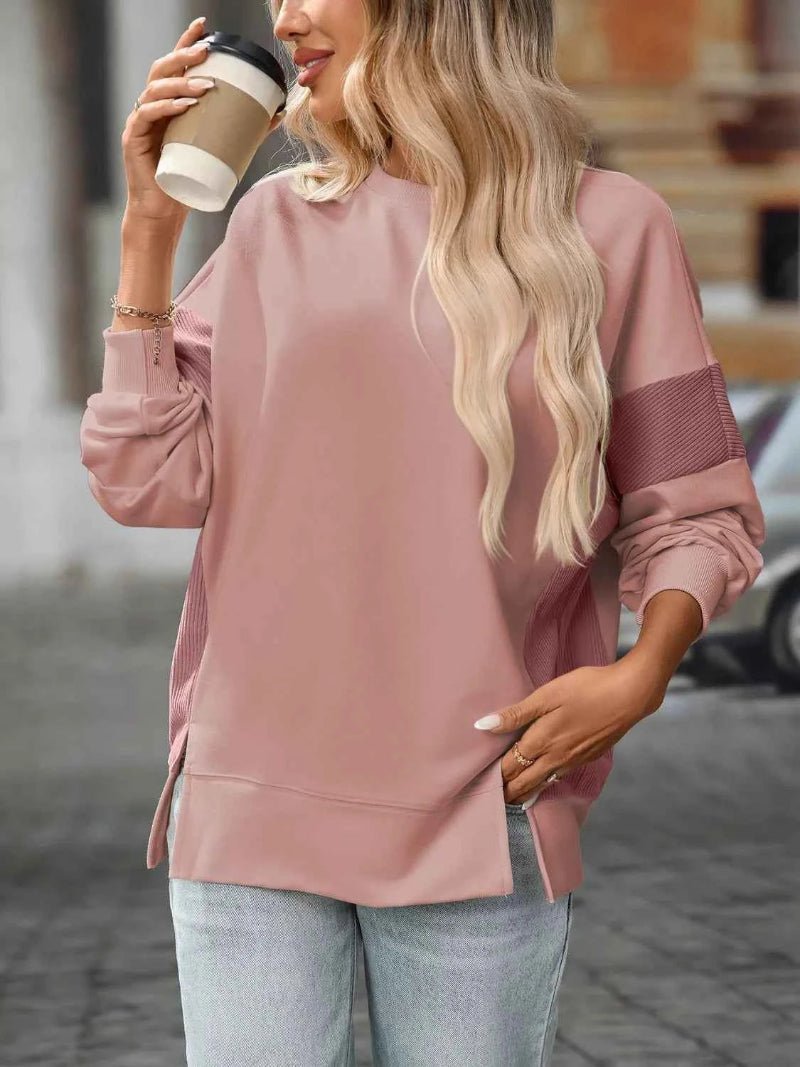 women_fashion - littlescollectionSweatshirt womenDiva Side Slit Round Neck Women Sweatshirt