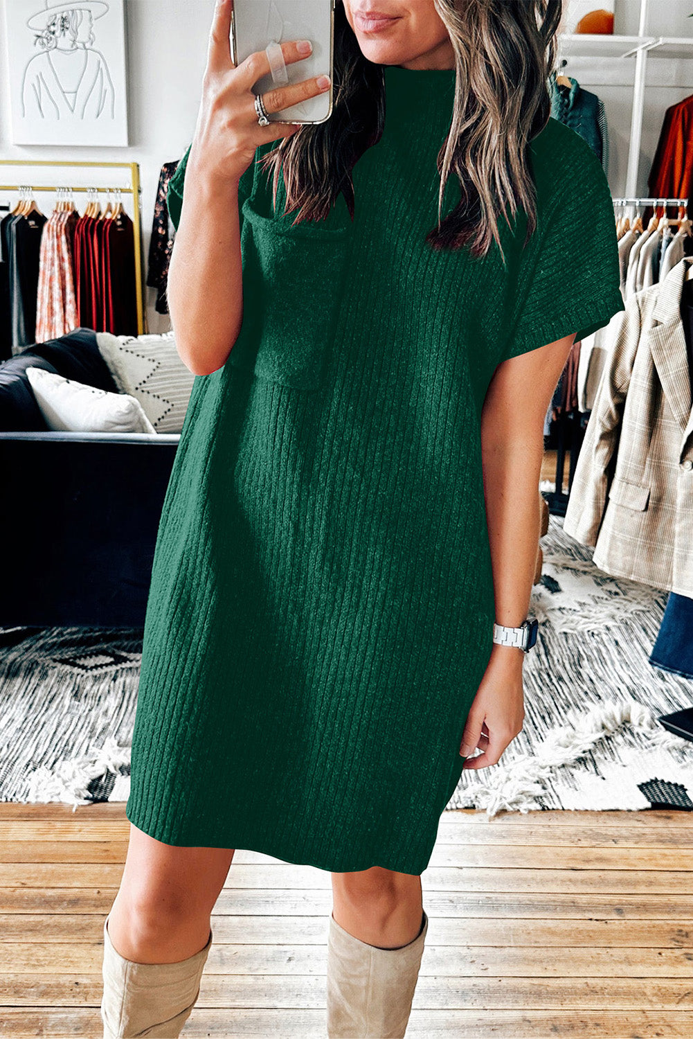 Mock Neck Short Sleeve Sweater Dress - Littles Collection 