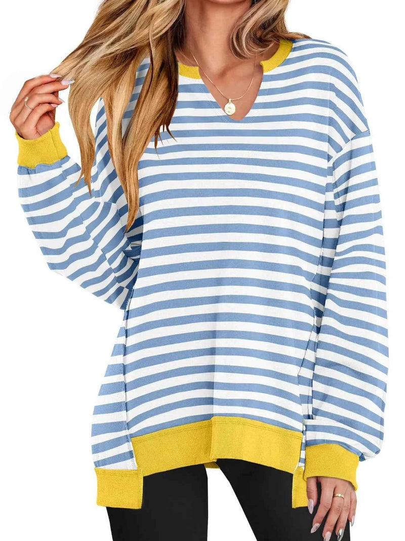 Notched Long Sleeve Oversized Sweatshirt