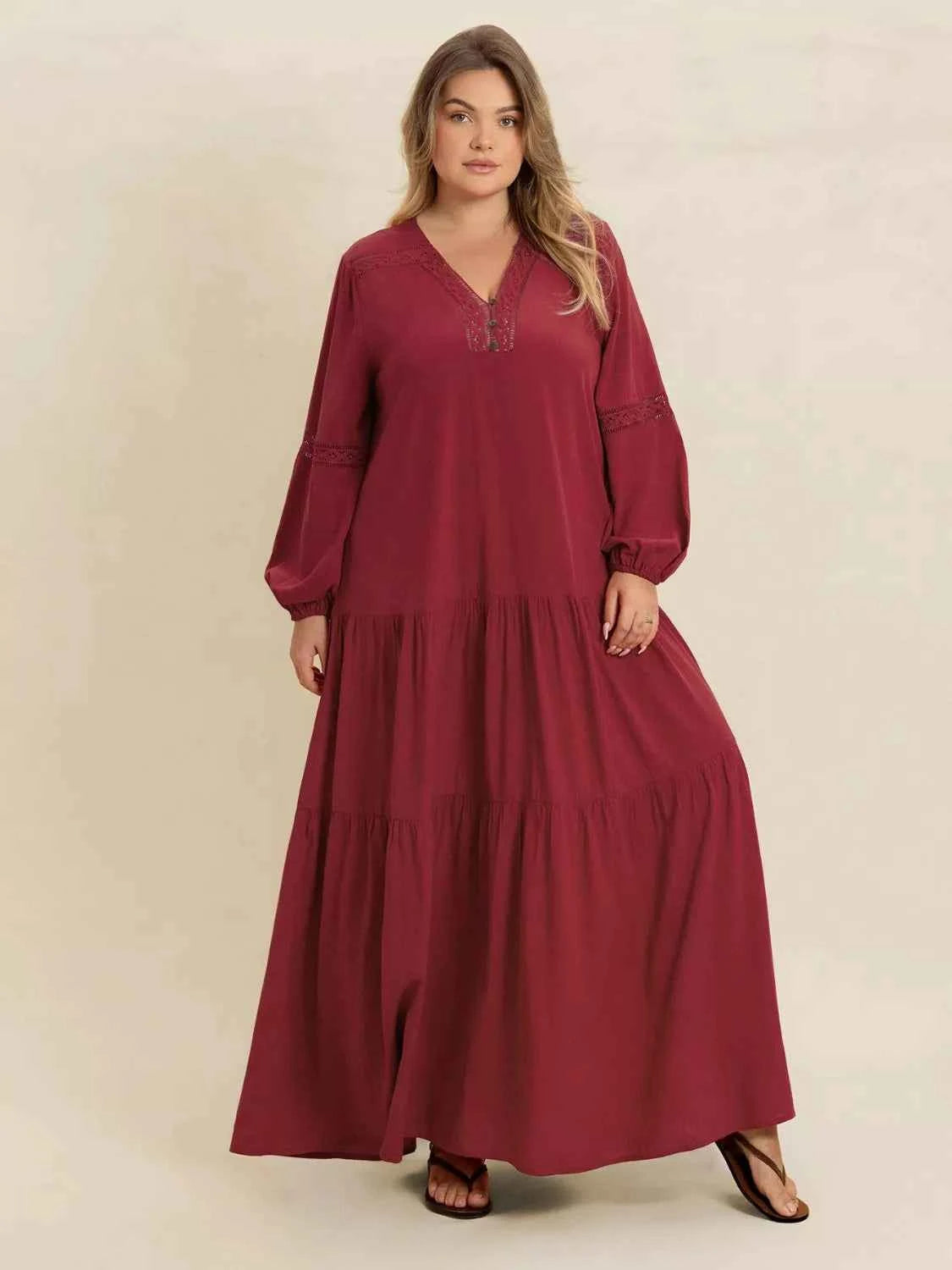 Plus Size Bohemian Tiered Maxi Dress with Balloon Sleeves