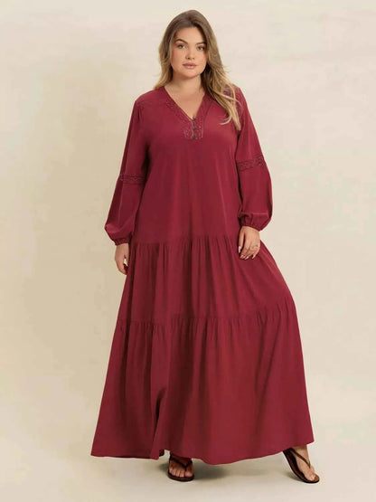 Plus Size Bohemian Tiered Maxi Dress with Balloon Sleeves