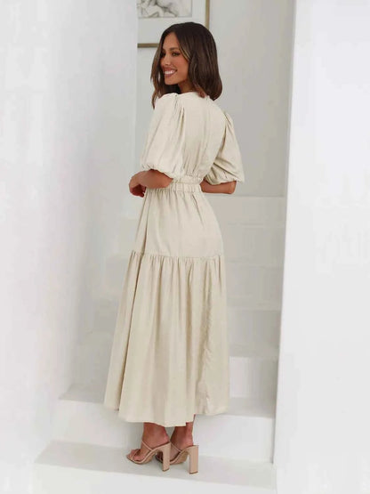 women_fashion - littlescollectionDressMulti Tiered Puff Sleeve Midi Flowey Dress