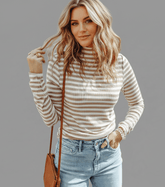 women_fashion - littlescollectionT-shirtStriped Textured Knit Long Sleeve Tee ShirtSYNZ