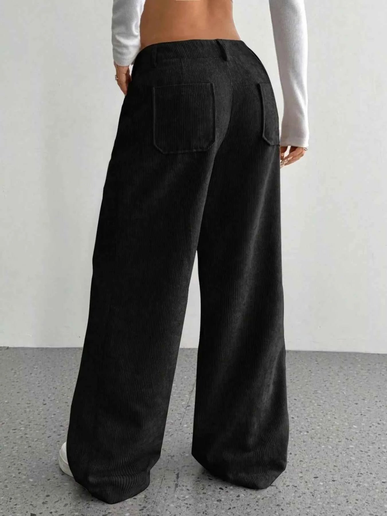women_fashion - littlescollectionWomen pantsWide - Leg Bold Silhouette Corduroy Pantsjeans pant