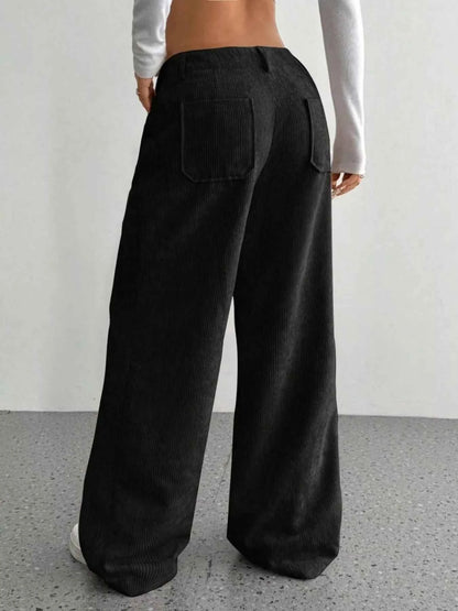women_fashion - littlescollectionWomen pantsWide - Leg Bold Silhouette Corduroy Pantsjeans pant
