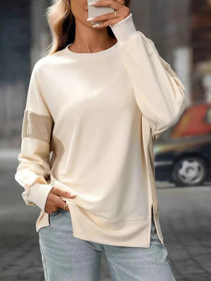 women_fashion - littlescollectionSweatshirt womenDiva Side Slit Round Neck Women Sweatshirt