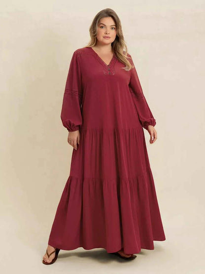 Plus Size Bohemian Tiered Maxi Dress with Balloon Sleeves