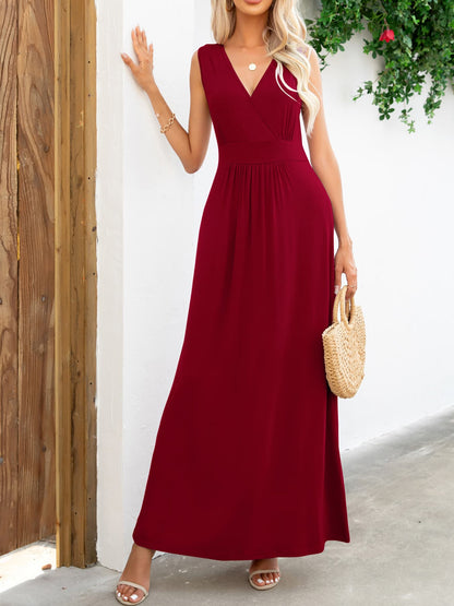 Surplice Neck Maxi Party Dress Black - Littles Collection 