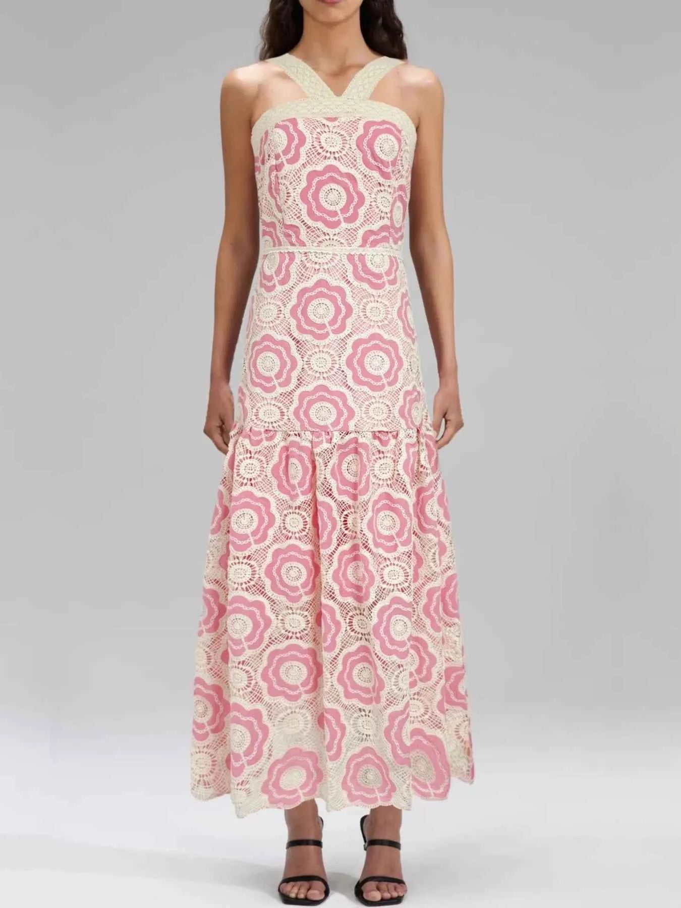 Lace Sleeveless Tiered Midi Dress