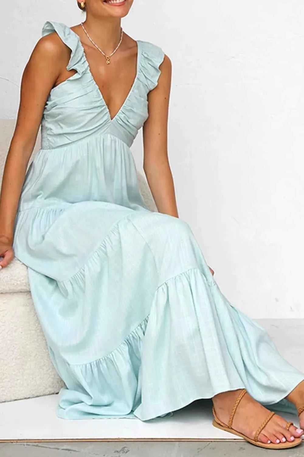 Ruffled V-Neck Tiered Dress