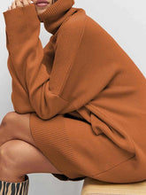 Solid Color Turtleneck Drop Shoulder Loose Sweater Dress