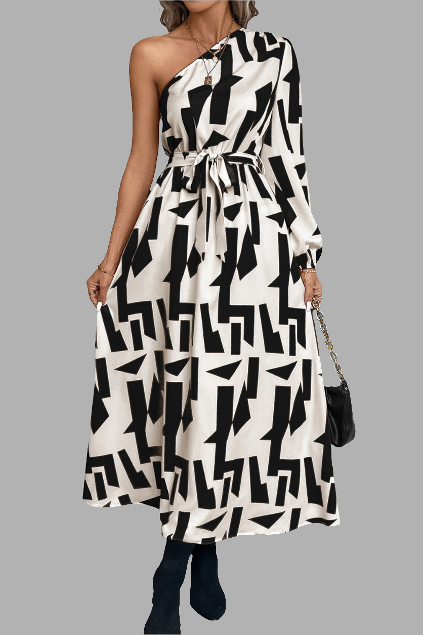 A line black and white printed party dress for Christmas 
