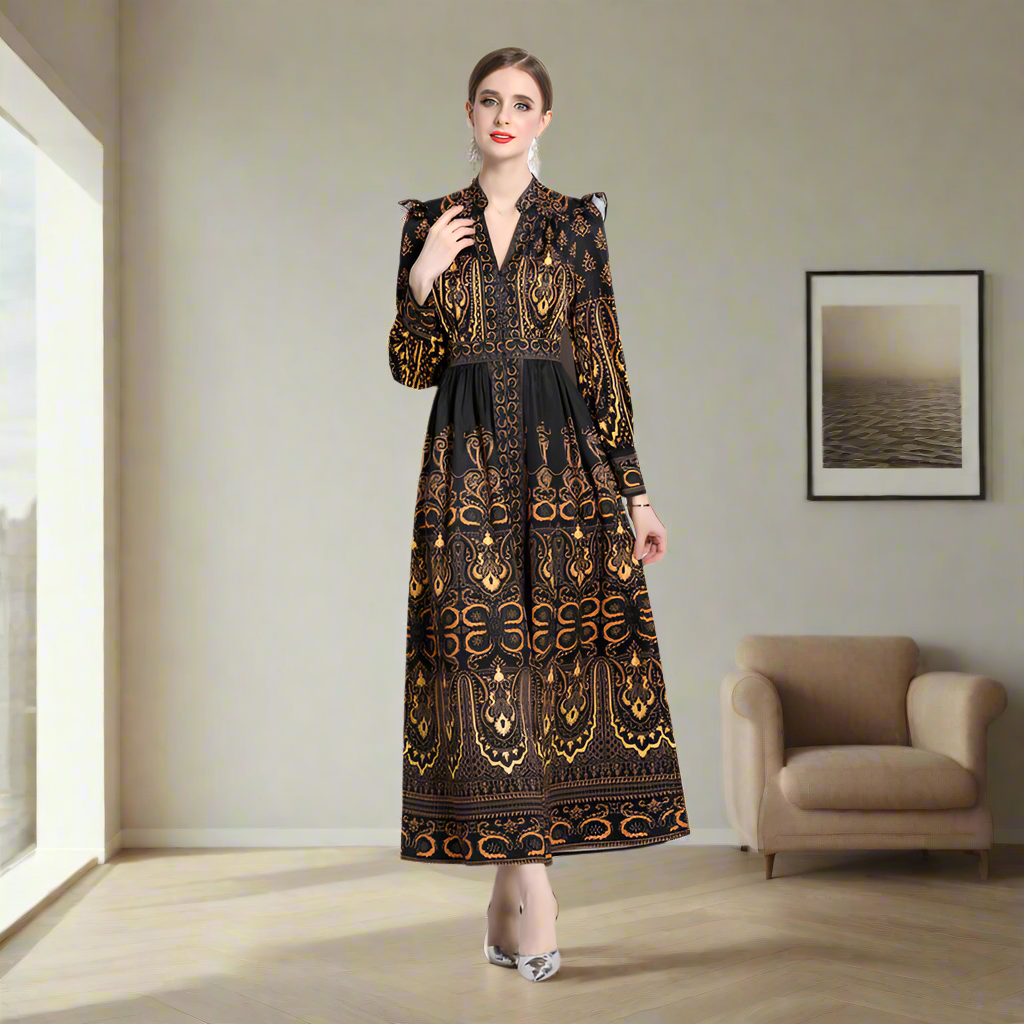 Vintage Court Style Lantern Sleeve Dress