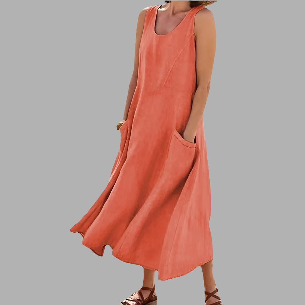 Vintage Style Cotton Linen Boho Long Dress - Littles Collection 