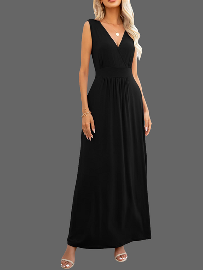 Surplice Neck Maxi Party Dress Black - Littles Collection 