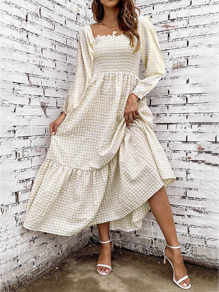 Smocked Square Neck Long Sleeve Cotton Dress - Littles Collection 