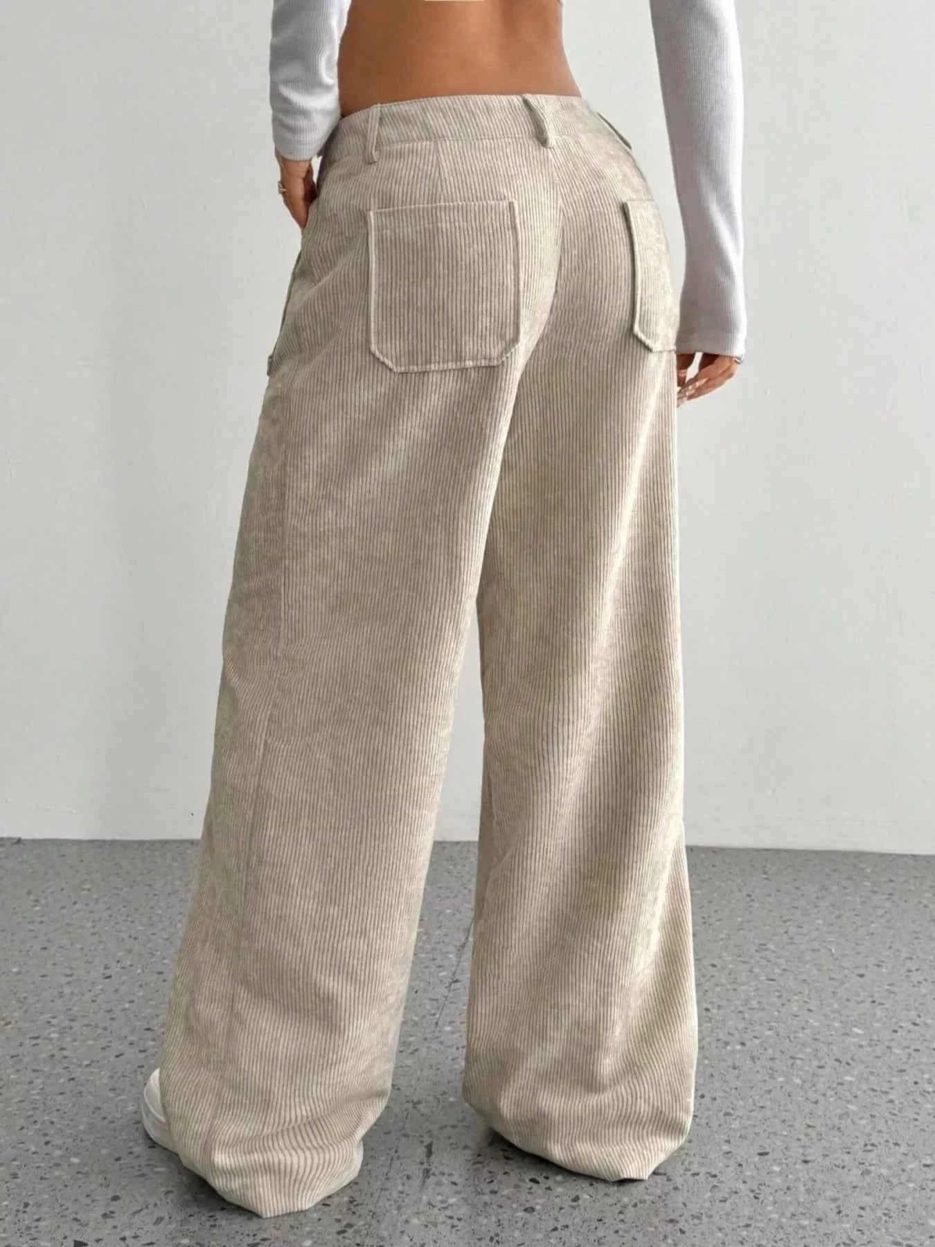 women_fashion - littlescollectionWomen pantsWide - Leg Bold Silhouette Corduroy Pantsjeans pant