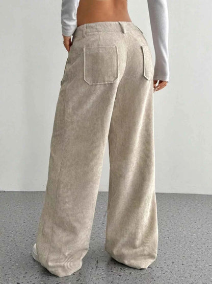 women_fashion - littlescollectionWomen pantsWide - Leg Bold Silhouette Corduroy Pantsjeans pant