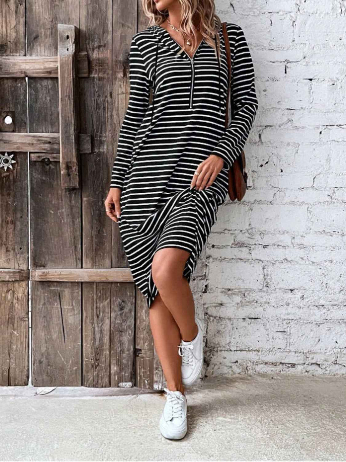 Striped Hooded Cotton Dress