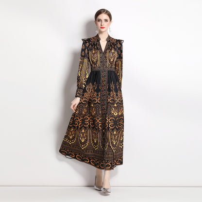 Vintage court style v nicke midi a-line dress with collar black.