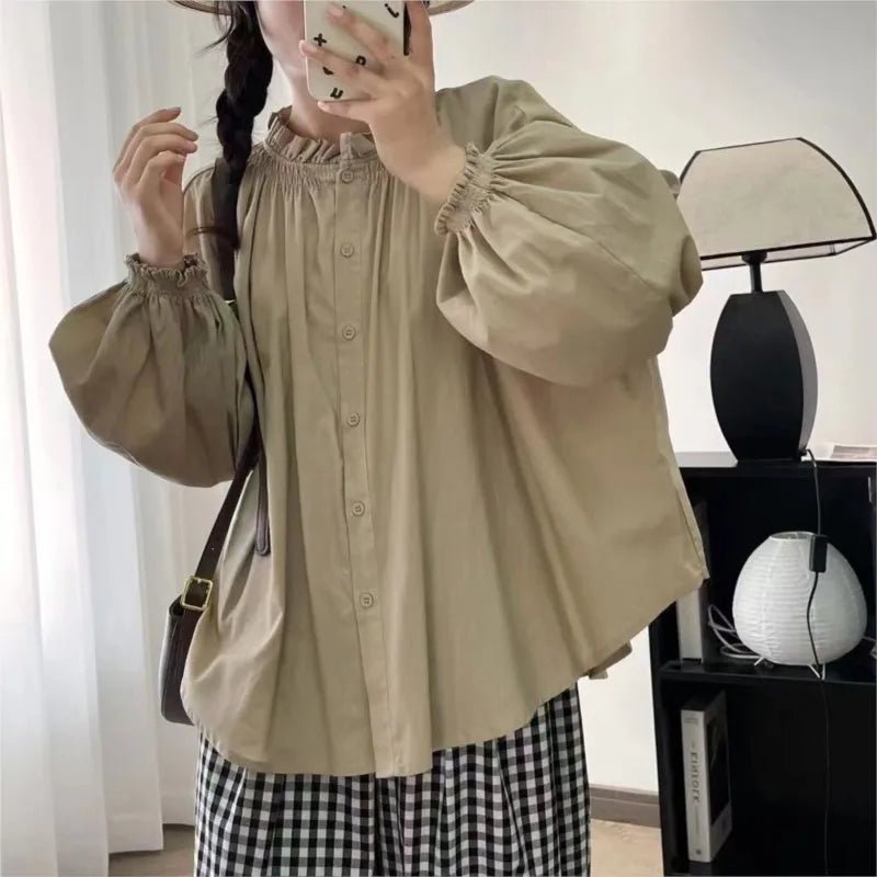 Japanese_Forest_Fungus_cotton_shirt_features_a_stand-up_collar_women_fashion - littlescollection