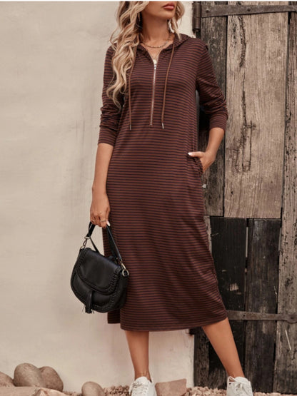 Striped Zip Front Hooded Dress - Littles Collection 